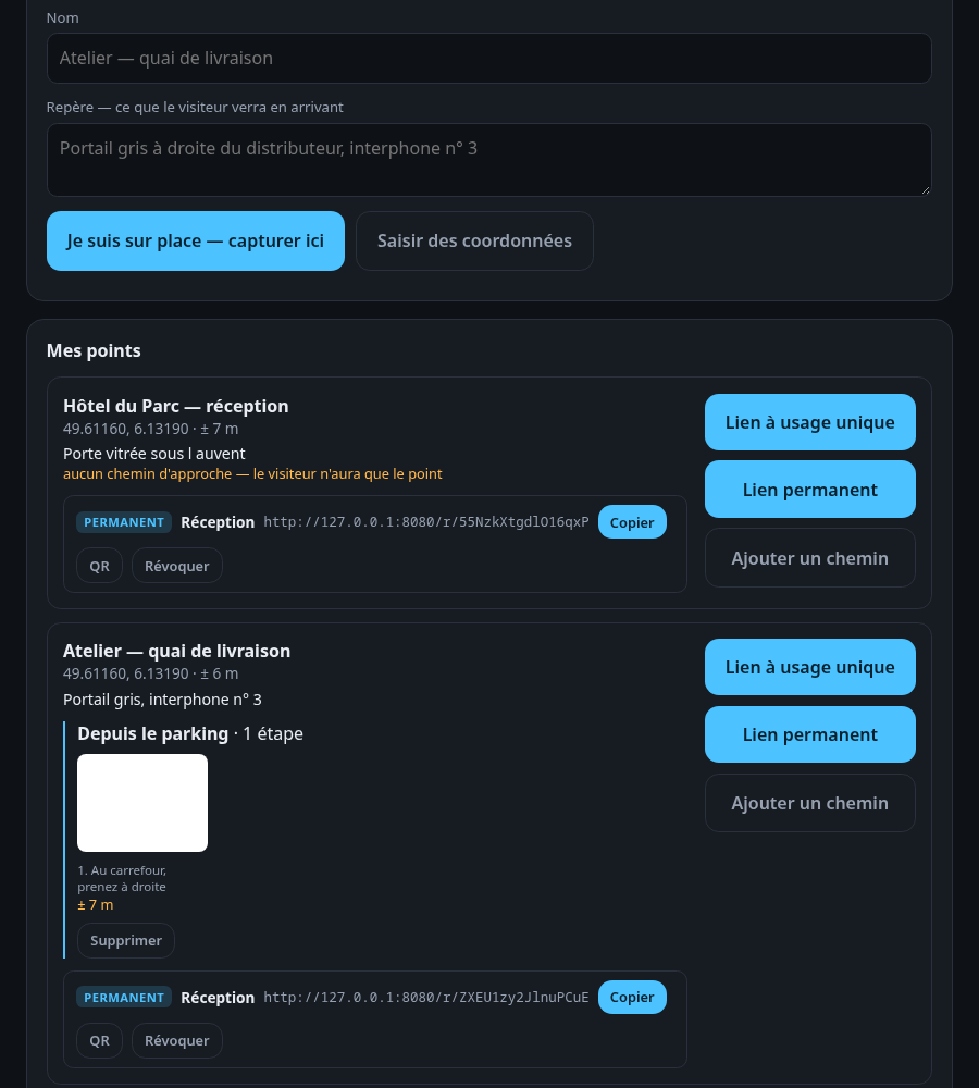 La console : la liste des points et les arrivées en cours